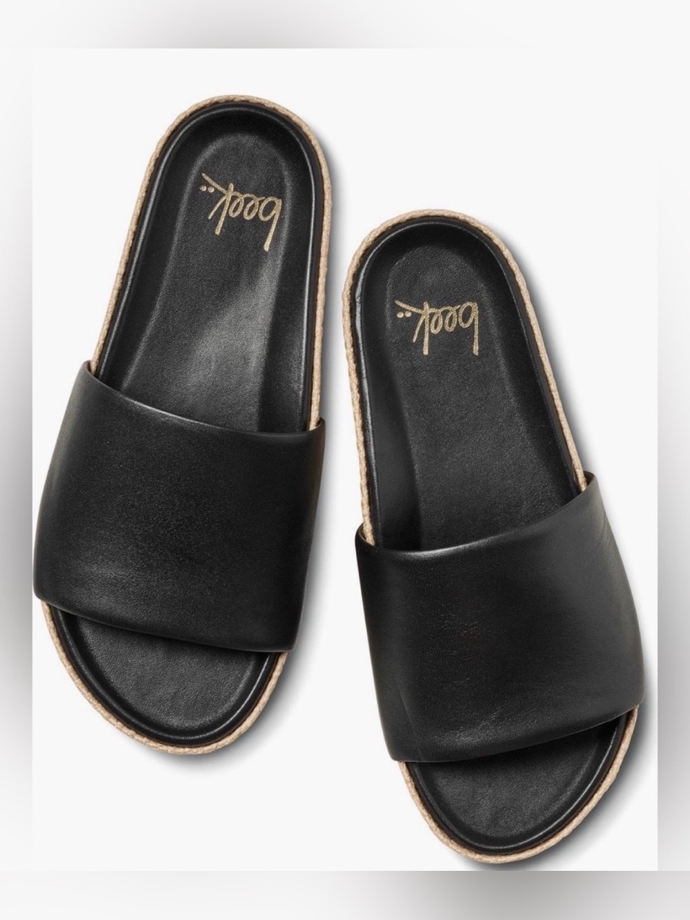 Beek Black Pelican Jute Slide Sandal leather slide  size 10 NWT